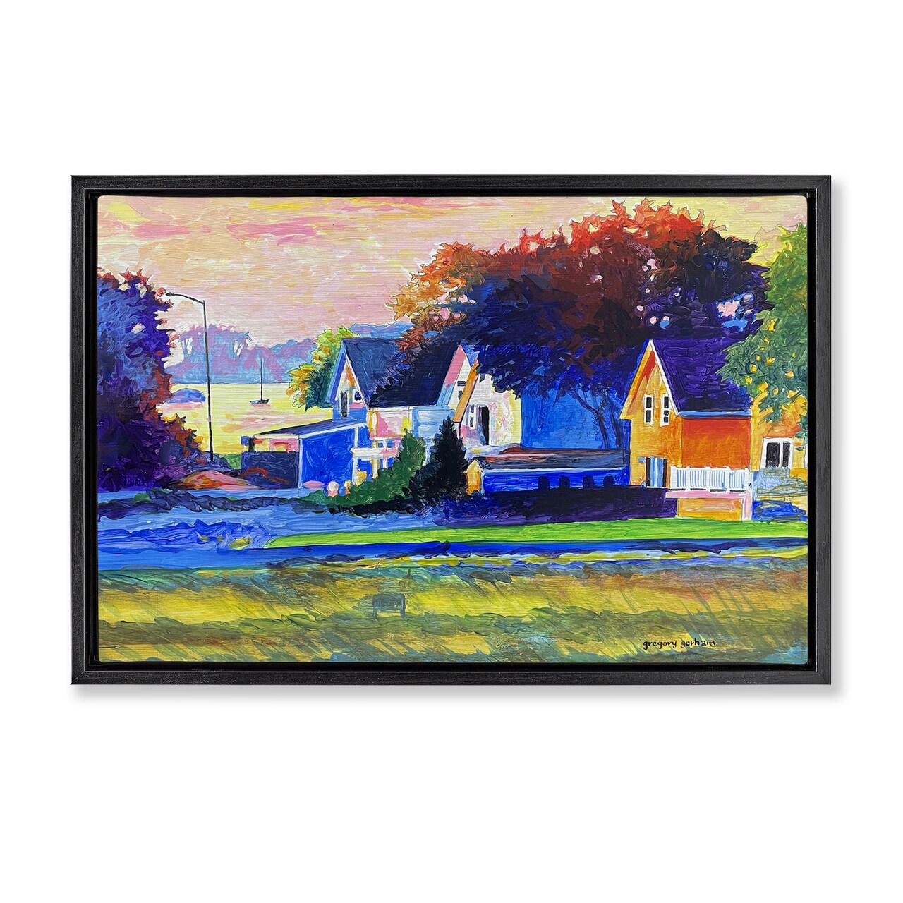 Stupell Industries Vibrant Gloucester Houses Floating Frame By Greg Gorham